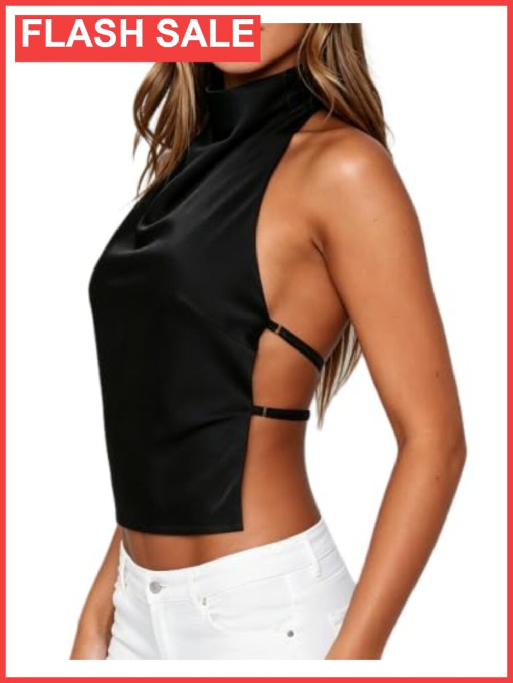 Women Halter Backless Tank Top Mock Neck Open Back Crop Top Sleeveless
